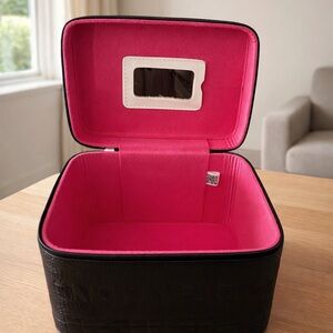 Black Textured Makeup Case | Travel Cosmetic Organizer | Structured Box Bag